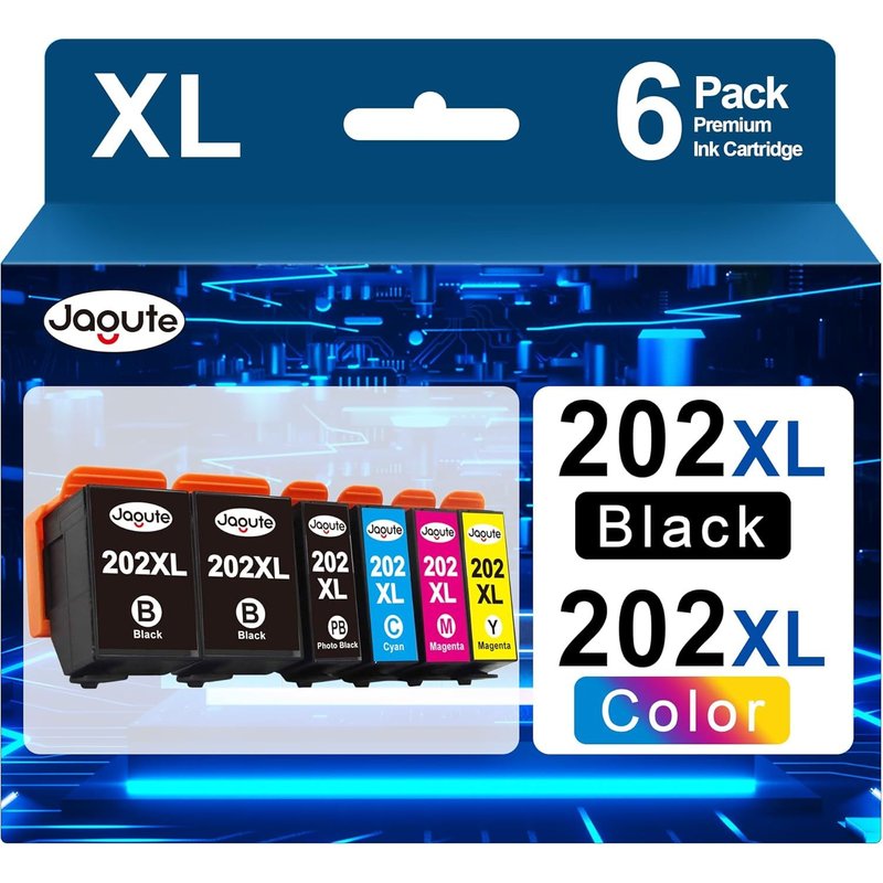 202XL Ink Cartridge Compatible with Epson 202 Cartridge 202 XL for Epson Expression Premium XP-6105 XP-6000 XP-6001 XP-6005 XP-6100 (Pack of 6, Black, Photo Black, Cyan, Magenta, Yellow)