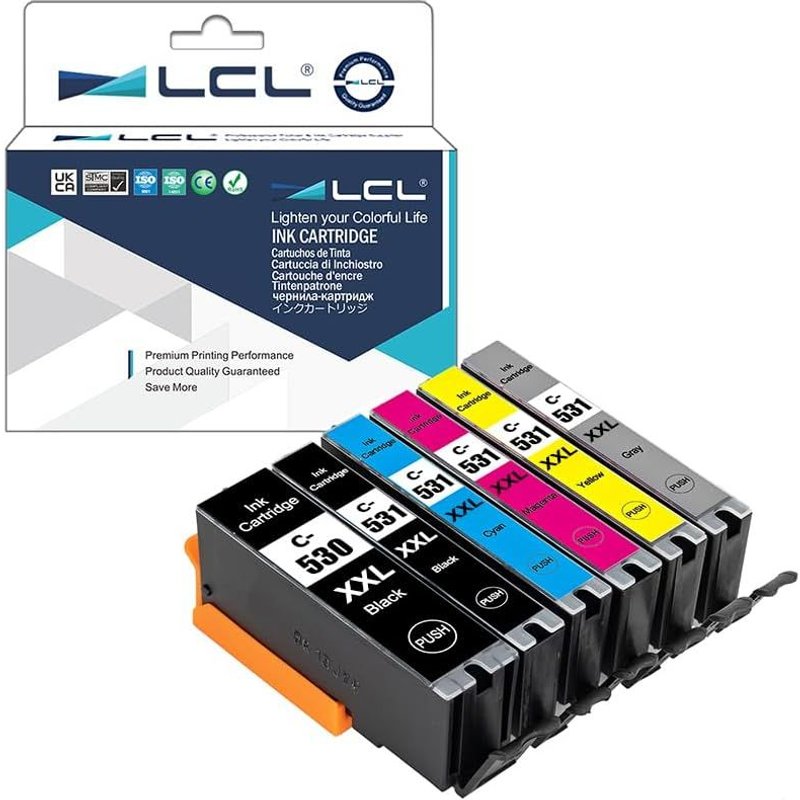 PGI-530 XXL CLI-531 XXL Ink Cartridges Compatible with Canon PGI-530 CLI-531 Printer Compatible with Canon TS8750 TS8751 (6-Pack, High Yield, PGBK, Black, Cyan, Magenta, Yellow, Grey)