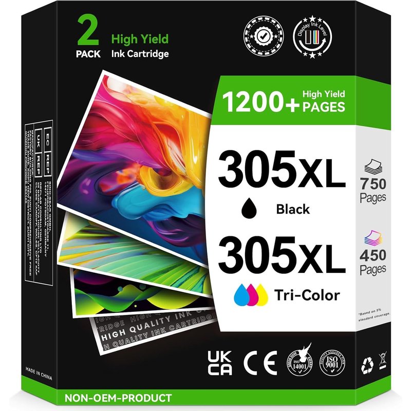 305 XL, 305XL Ink Cartridge Replacement for HP 305 XL Black and Colour Printer Cartridge 305 XL for DeskJet 2700 2720 2710 2300 Plus 4120 4100 Envy 6000 6032 6020 Pro 6400