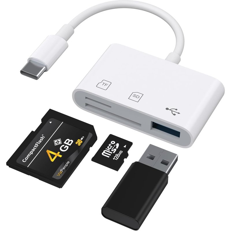 Lecteurs de Cartes Mémoire USB C 2.0, Conception de Fente pour Carte SD + TF + USB 3 en 1, Adaptateur USB C Plug and Play, pour Samsung/Xiaomi (Blanc)