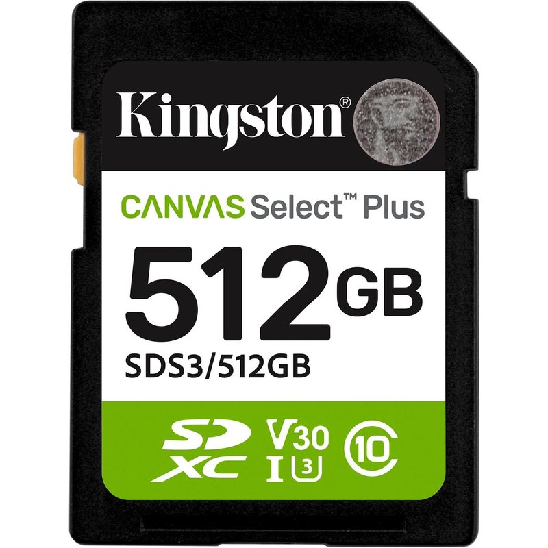 Kingston Canvas Select Plus - Carte mémoire flash - 512 Go - Video Class V30 / UHS-I U3 / Class10 - SDXC UHS-I