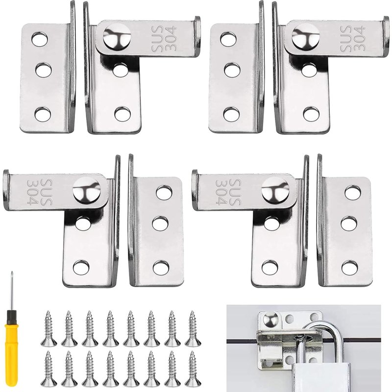 ChenQuanSarl-4 Pcs Moraillon Loquet, Verrou Meuble Loquet De Porte En 304 Inoxydable Pour Portes Fenêtres Meubles Animal Domestique Verrou De Portail Antivol Avec 16 Vis, 8 Tubes D'Expansion, 1 Tourn