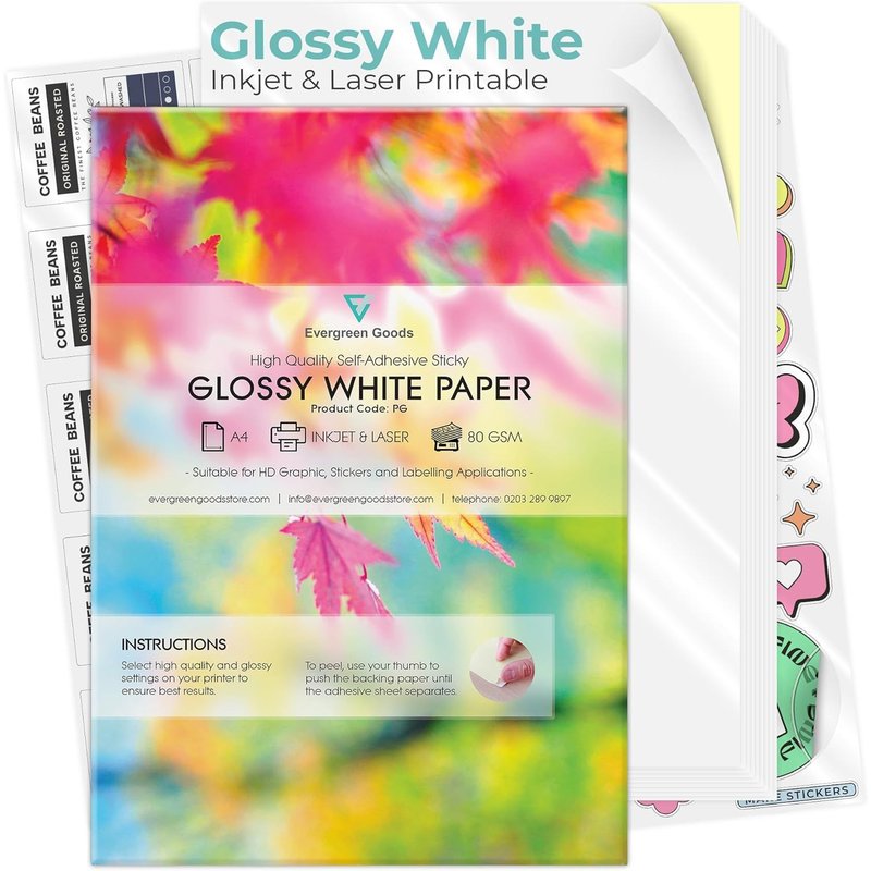 LETNERNY-Evergreen Goods Ltd 100 Feuilles De Papier Blanc Brillant Pour Imprimante A4, Feuilles Autocollantes Imprimables Pour Imprimantes Laser ¿¿ Jet D'Encre, Papier D'Impression Pour La Maison Et L
