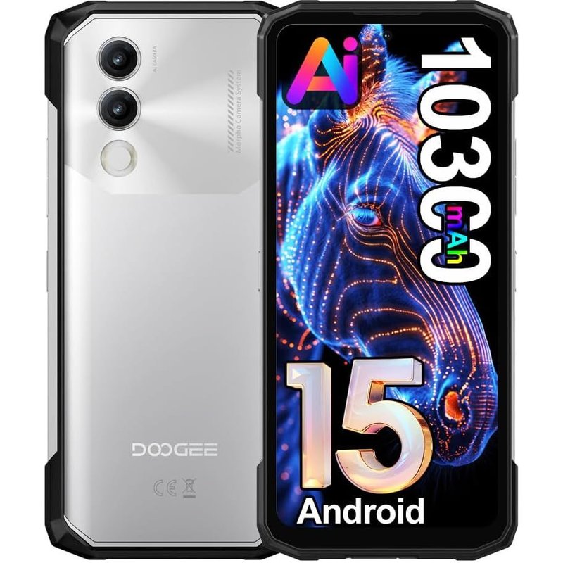 DOOGEE Blade 20 Incassable Android 15 10300 mAh/18W 20 Go + 128 Go / 2 To 4G 6.6" HD 3 Fentes pour Cartes/NFC - Argent