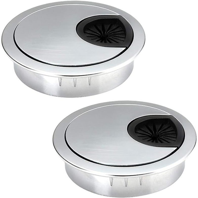 2 Pièces Couvercle Du Trou Du Diamètre 50 Mm, Hauteur 15 Mm, Argent Câble Passe Câbles Ronds Alliage De Zinc Oeillet De Couvercle De Trou De Câble Pour Bureau, Table & Plan De Travail