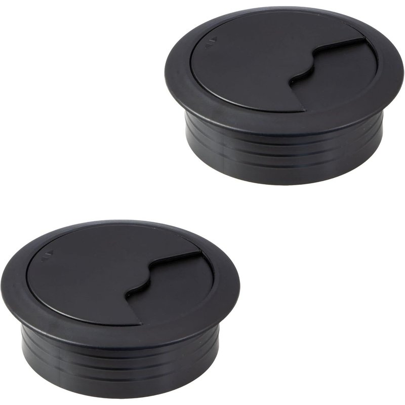Passe-Câble Table Prise De Câble Ø De Perçage 60 Mm 2 Passe-Câbles Ronds Sans Fil Plastique Noir Mat Guide-Câbles À Enfoncer Goulotte De Bureau - Passe-Câbles