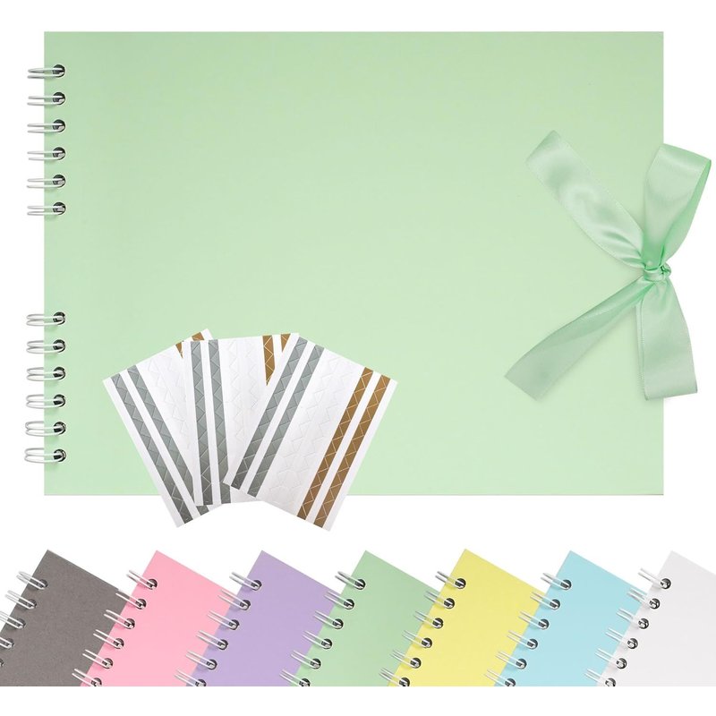 Album de Scrapbook 21,5 x 15 cm avec Ruban,Album Photo en Papier Créatif pour Mariage et Anniversaire,Album Photo DIY Familial avec Autocollants de Coin 40 Pages Vert Clair