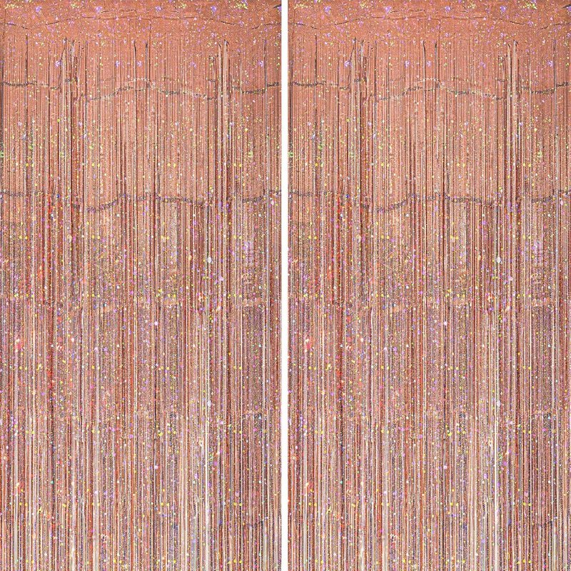 Lot De 2 Rideaux À Paillettes,Or Rose,Serpentins Pour Décoration D'anniversaire,Fond Brillant,Rideau À Paillettes Comme Décoration D'anniversaire Pour Fille