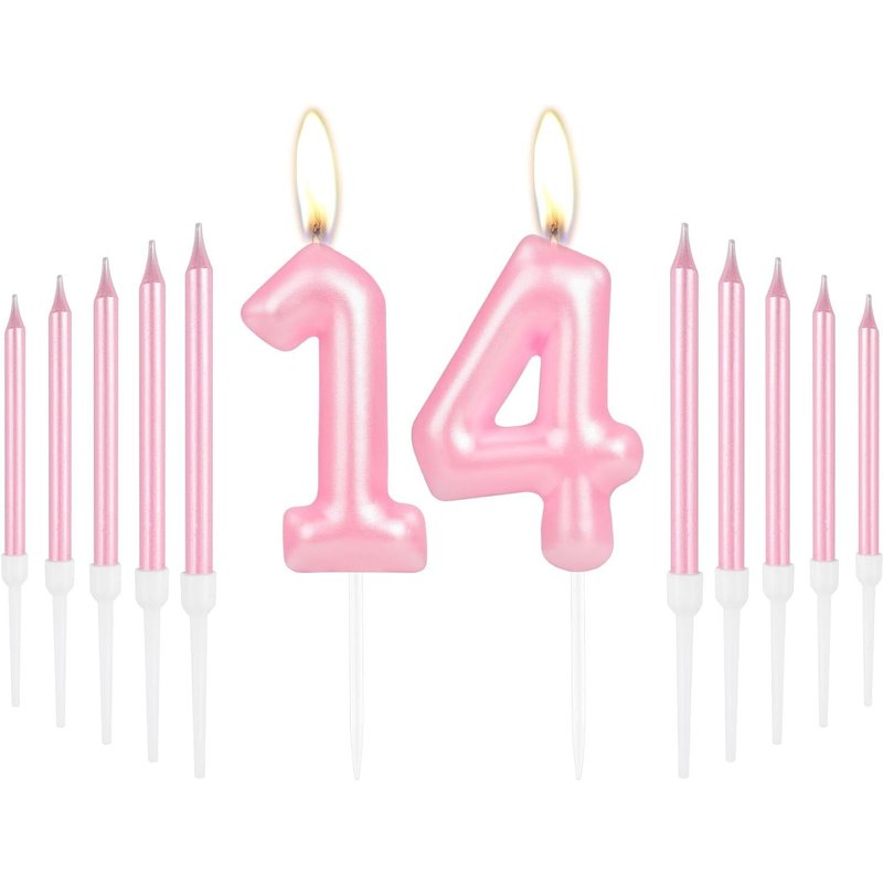 Long Bâton Rose En Forme De Chiffre 14 Pour Décoration De Gâteau-Décorations De Fête D'anniversaire Et D'anniversaire De Mariage Pour Femmes Et Filles