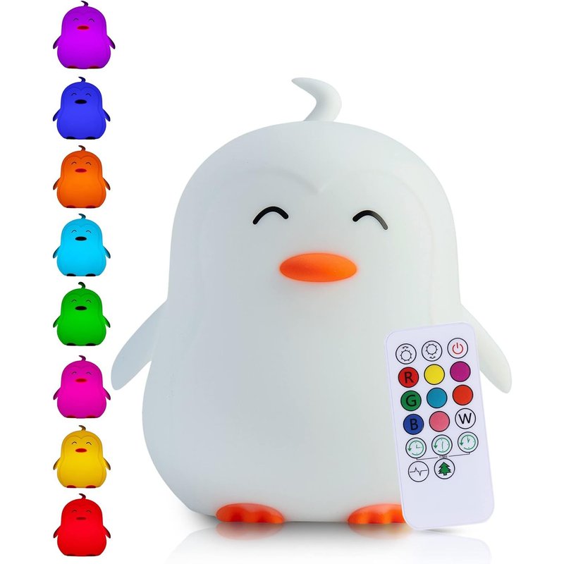 ® Veilleuse Pingouin (Grande) - Avec Fonction De Tapotement Et Télécommande - Lampe Led De Nuit Rechargeable - Cadeau De Naissance - Jouet - Chambre De Bébé - Lampe Enfant Premium