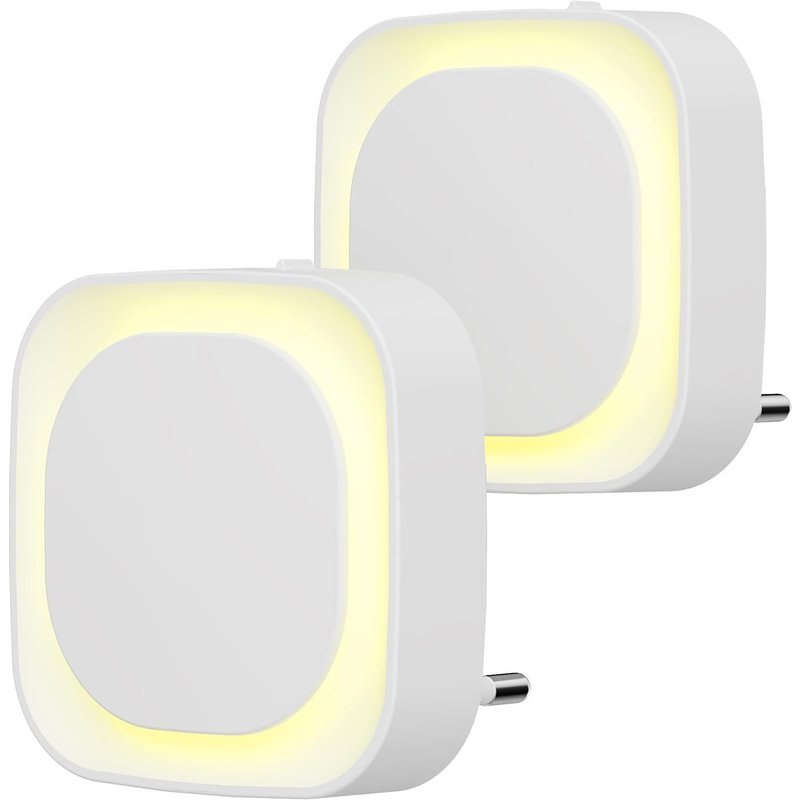 2 Pcs Veilleuse Led Automatique, Lampe De Nuit À Capteur Crépusculaire, 3 Niveaux De Luminosité Dimmmable Veilleuse Enfant Avec Prise, Pour Couloir, Cuisine, Salle De Bains (Jaune Doré)