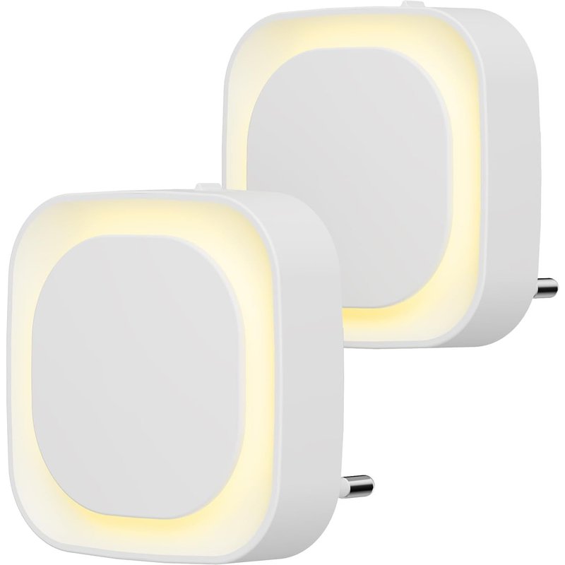 2 Pcs Veilleuse Led Automatique, Lampe De Nuit À Capteur Crépusculaire, 3 Niveaux De Luminosité Dimmmable Veilleuse Enfant Avec Prise, Pour Couloir, Cuisine, Salle De Bains, Blanc Chaud