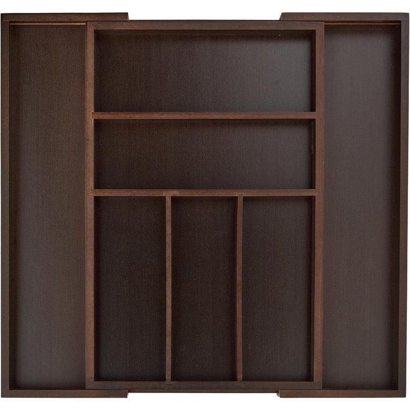 ChenQuanSarl-10023245 Boîte À Couverts Tiroir, Extensible, Largeur Variable, 5-7 Casiers, Organ ur Bambou, Hlp 5X48X46Cm, Marron, Brun Foncé