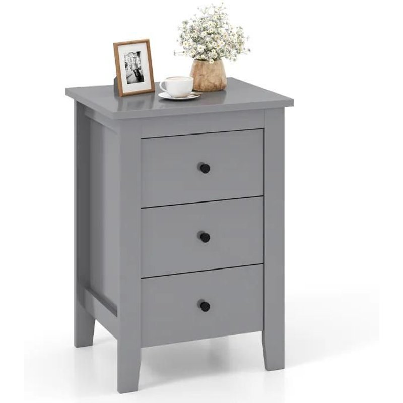 Costway Table De Nuit, Table De Chevet Moderne Avec 3 Tiroirs, Pour Salon, Bureau, Chambre, 46 X 37 X 65 Cm, Gris
