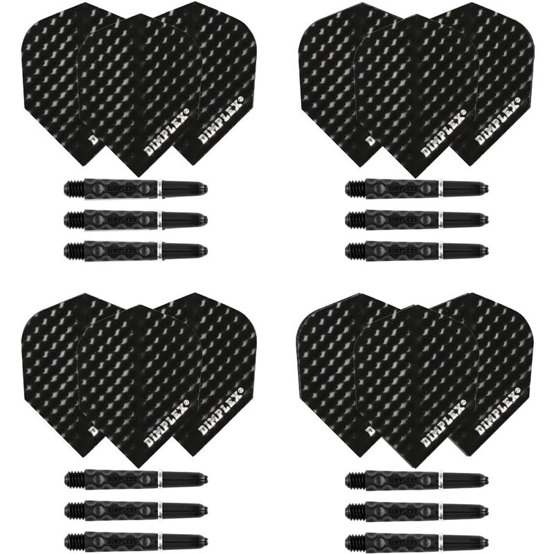 Lot de 4 jeux de tiges de fléchettes Dimplex et ailettes de fléchettes Dimplex-12 tiges de fléchettes,12 ailettes de fléchettes au total-Moyennes et courtes (courtes,noires)