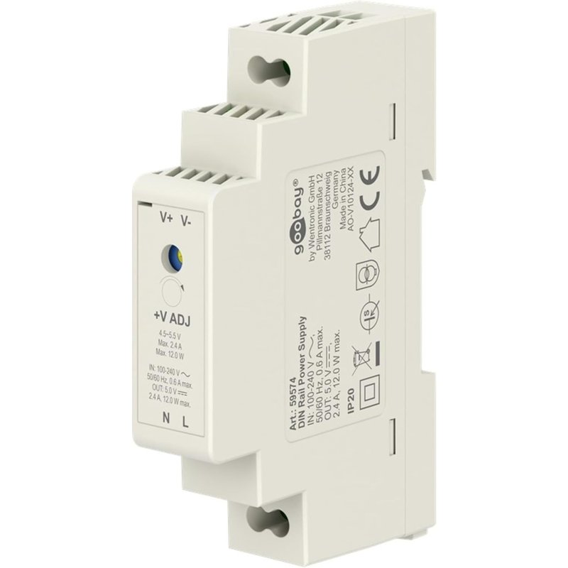 59574 Bloc d'alimentation sur profilé chapeau Transformateur 5V idéal pour fonctionnement systèmes surveillance et d'accès/profilé chapeau 5V/Interphone-portier/DIN Rail 2,4A et 12W