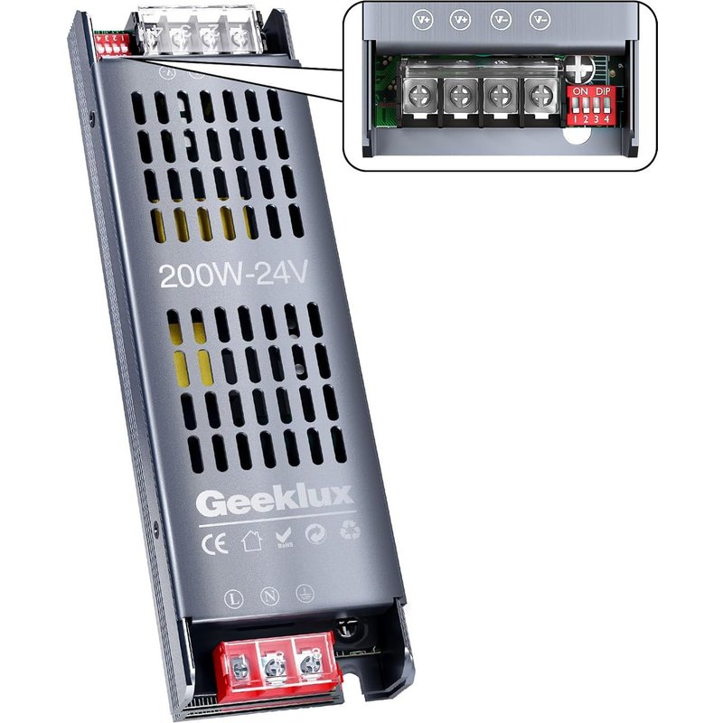 Transformateur LED 220V-24V 200W-Alimentation LED Driver 24V 8.3A avec 4 Niveaux de Luminosité,Démarrage Progressif,Protection Surcharge et Surtension,Silencieux (24V,200,Watts)
