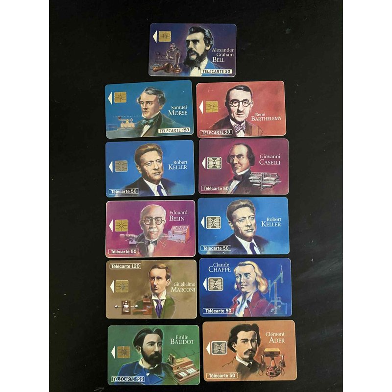Lot De 11 Cartes Téléphoniques Télécarte: Les Grandes Figures Des Télécommunications