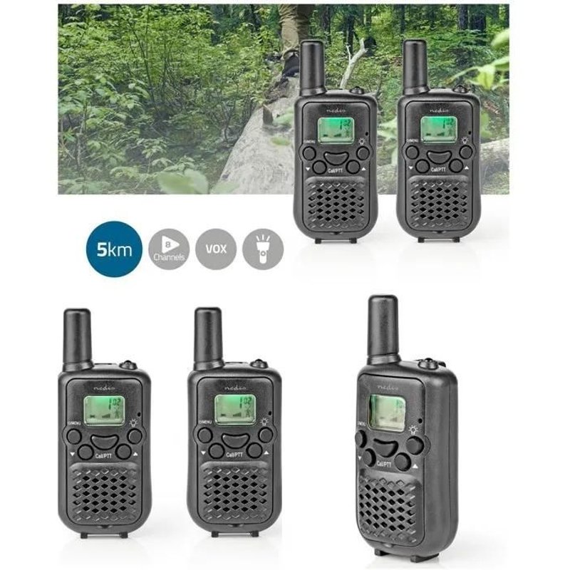 Talkie-Walkie Portée de 5km 8 canaux VOX 2 Appareils Noir