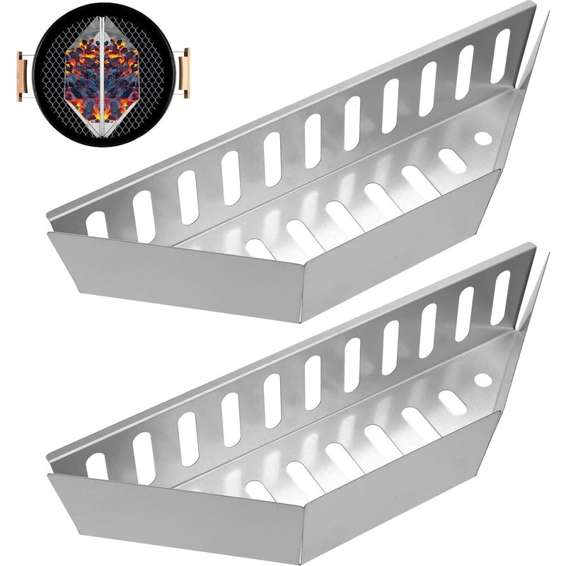 Letnerny-2pcs Paniers À Charbon De Bois En Acier Inoxydable, 38cm Panier De Grill Roulant Support À Charbon De Bois Conteneur À Charbon Pour Weber Barbecue À L'extérieur Et À L'intérieur (Argent)
