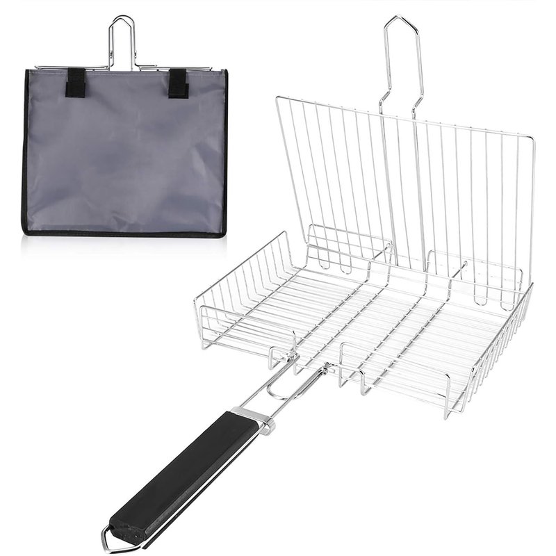 Letnerny-Panier Grille Pour Barbecue Pliable, Amovible Panier À Rôtir À Poisson Camping Accessoires De Barbecue Pour Légumes Crevettes Steak Poulet Viande