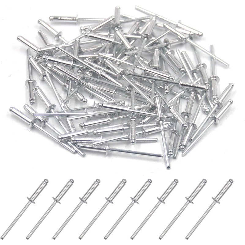 Lot de 100 rivets aveugles en aluminium 3,2 mm x 12,7 mm,rivets pop à extrémité ouverte (argenté)