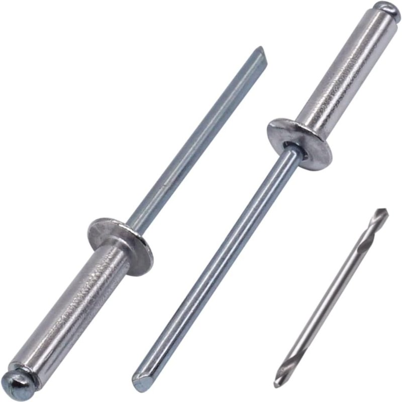 Lot de 100 rivets aveugles en aluminium 5,0 x 20 mm,mandrin en acier,rivets pop Ă tĂȘte bombĂ©e,rivets DIN 7337,foret inclus