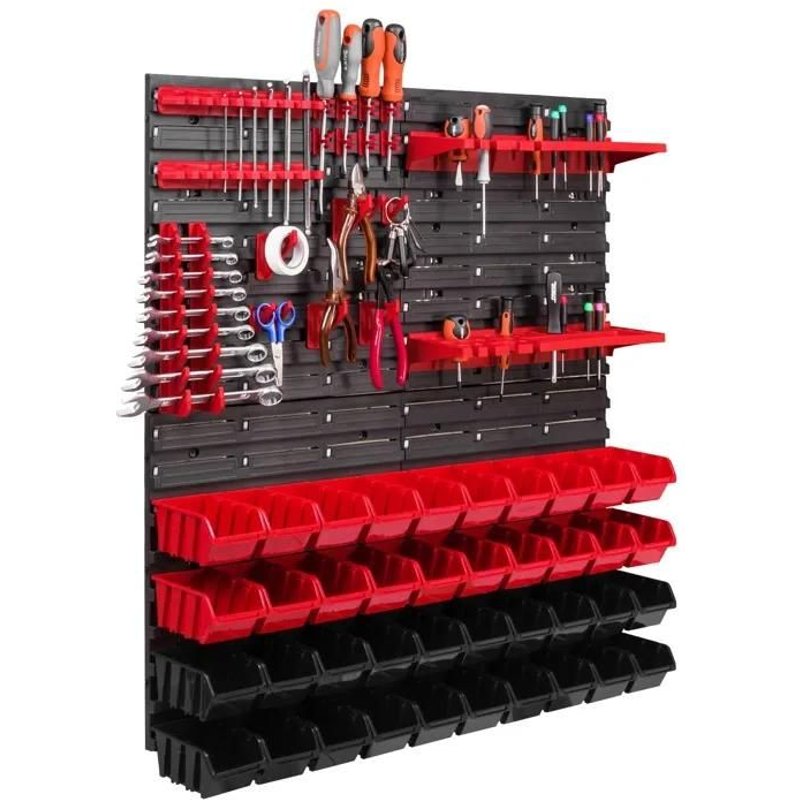 Panneau mural pour outils 77 x 78 cm avec 40 pcs Boîte Rouge et Noire plastique V4