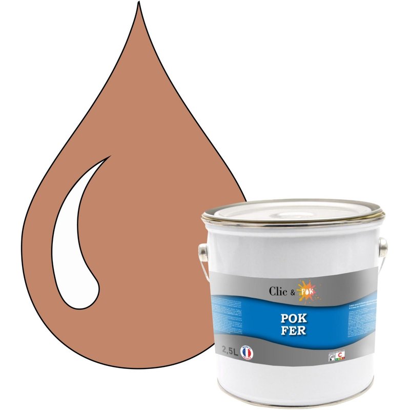 POK FER Rouge : Peinture de Finition Antirouille Laque Semi-Brillante Métaux Ferreux - 2,5L - RAL 3012 - Rouge Beige