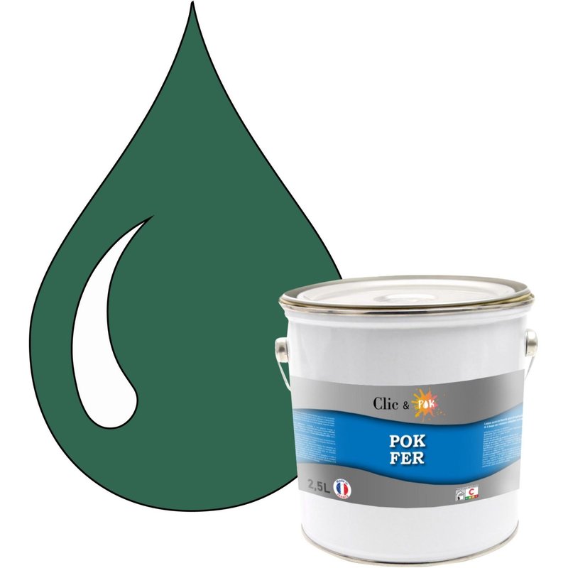 POK FER Vert : Peinture de Finition Antirouille Laque Semi-Brillante Métaux Ferreux - 2,5L - RAL 6000 - Vert Patine