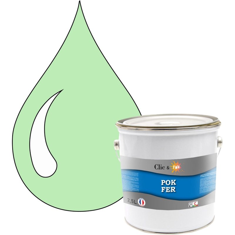 POK FER Vert : Peinture de Finition Antirouille Laque Semi-Brillante Métaux Ferreux - 2,5L - RAL 6019 - Vert Blanc