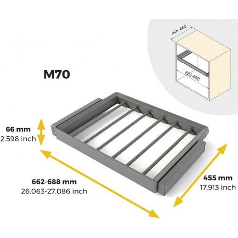 Kit de porte-pantalons à 7 tringles et cadre Quartz - finition titane - module 700 mm EMUCA