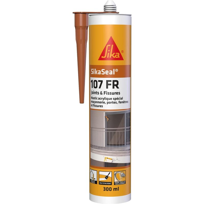 Mastic acrylique spécial maçonnerie-portes-fenêtres-Seal 107 joints et fissures-Acajou-Int/Ext-Multisupports-Résistant aux intempéries-300ml
