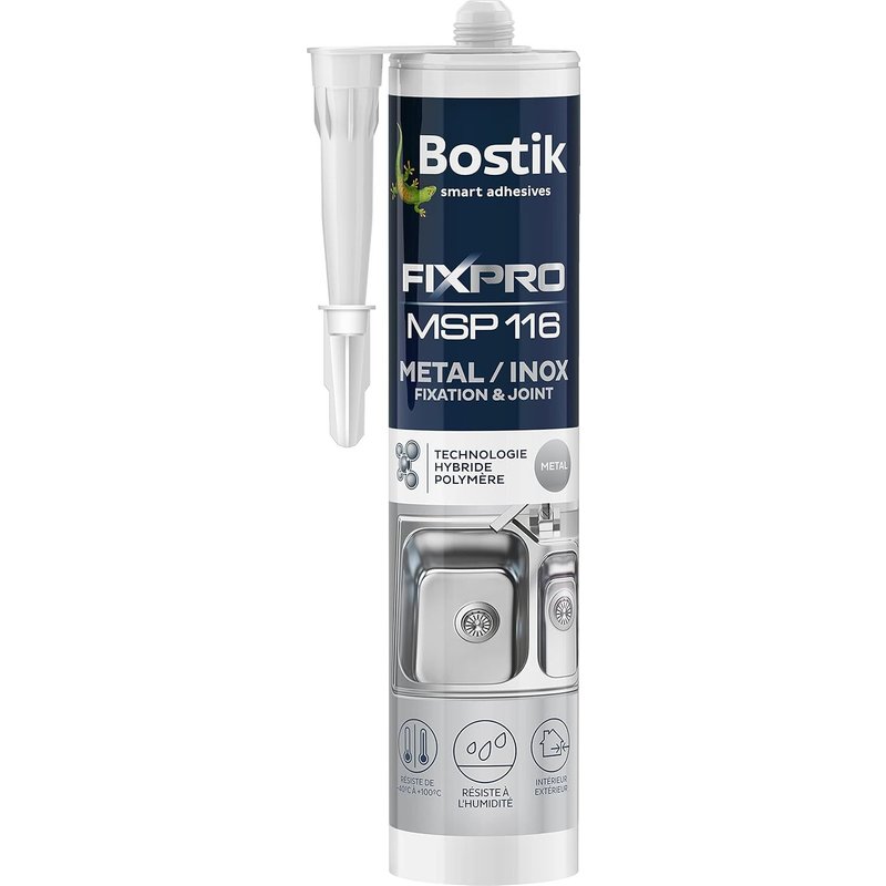 Mastic de Fixation et Joint Métal/Inox MSP 116-Intérieur/Extérieur-Tous Matériaux-Mastic Hybride Polymère-Couleur : Effet Métal-1 Cartouche 290 ml