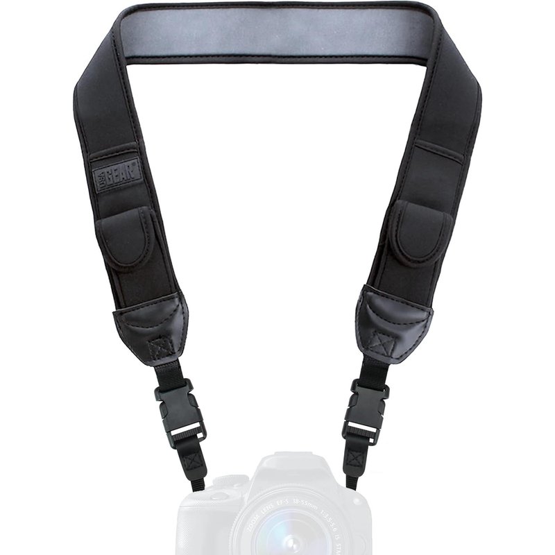 Camera Strap with Padded Storage Pouches - Compatible with Canon EOS, Nikon, Pentax and More - Black