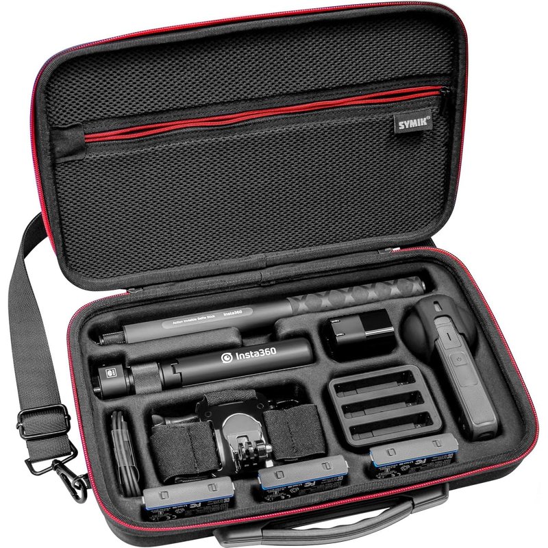 S320-X Insta360 X4 X5 Action Camera Carry Case Waterproof Shockproof Compact Travel Bag with Shoulder Strap, Nylon Hard Shell Bag for Insta360 X4 Accessory Kit