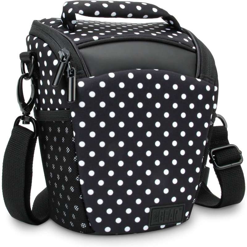 Hybrid Camera Bag with SLR Accessories Storage and Waterproof Cover ¿ Compatible with Canon, Pentax, Sony, Nikon and More SLR Cameras with 18-135mm/18-55mm Lens ¿ Polka Dots