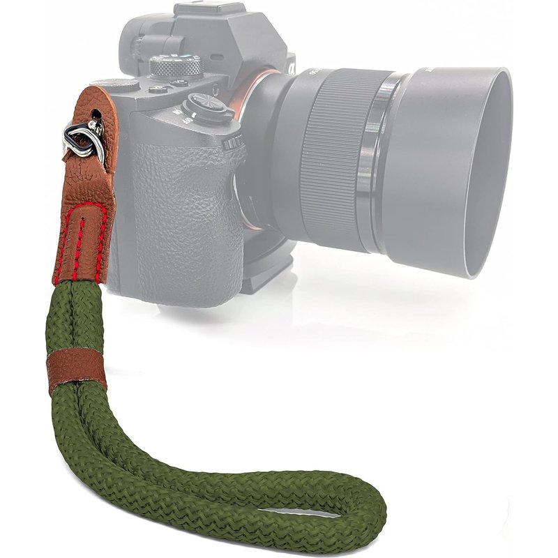 Universal Hand Strap for Camera - Safety Hand Strap for Hybrid Digital SLR Cameras etc. Cotton & PU Leather ¿ Green