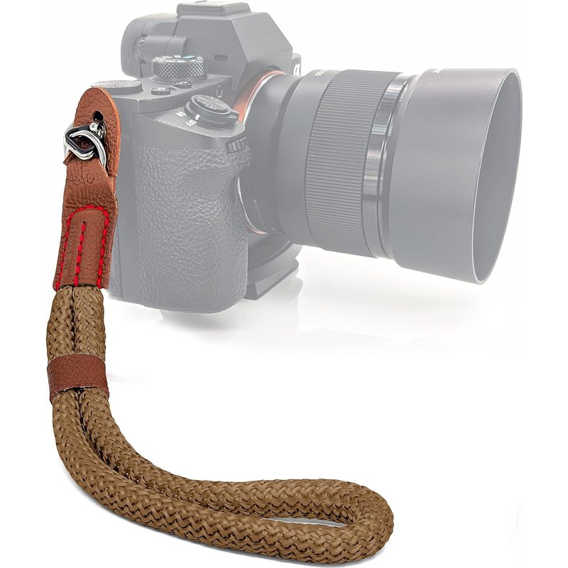 Universal Camera Hand Strap - Safety Hand Strap for Digital SLR Hybrid Cameras etc. Cotton & PU Leather - Coffee