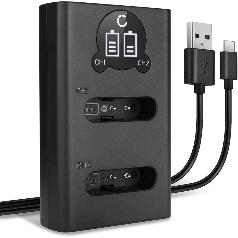 Chargeur Double Li-90B Li-92B Smart et Rapide Compatible avec Alimentation Dual UC-90 + Câble USB de Charge
