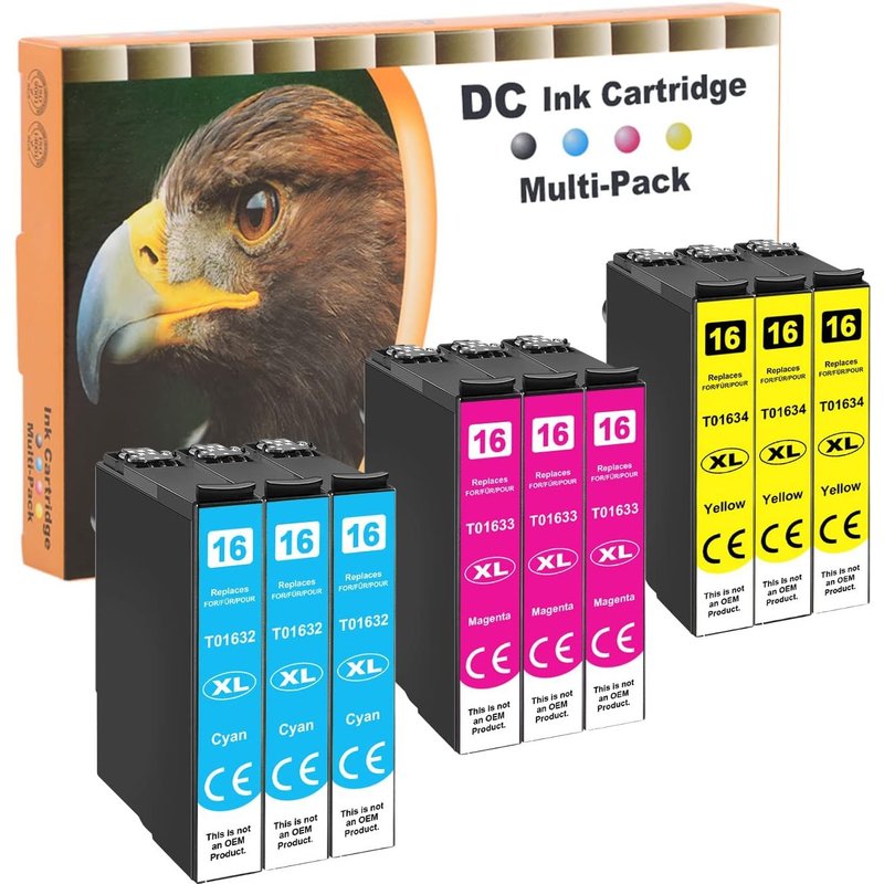 Cartouches d'encre Remplacement pour Epson 16 16XL pour Epson Workforce WF-2750 WF-2760 WF-2660 WF-2650 WF-2630 WF-2540 WF-2530 WF-2510 WF-2010 (3 Cyan / 3 Magenta / 3 Jaunes, 9-Pack)