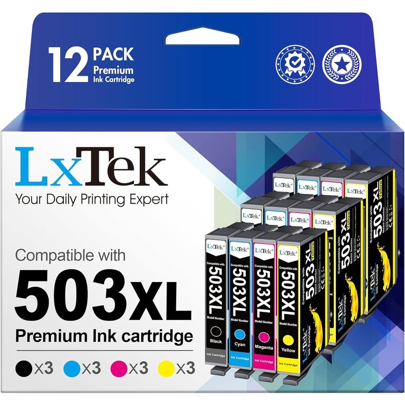 503XL Compatible pour Epson 503 XL Cartouches d'encre pour Epson Expression Home XP-5200 XP5200 Workforce WF-2960 WF-2965 WF-2960DWF WF-2965DWF XP5205 (3 Noir 3 Cyan 3 Magenta 3 Jaune, 12 Pack)