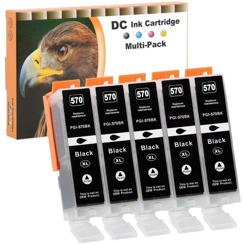 5X 25ml Noir XL Cartouches d'encre compatibles pour Canon PGI-570 BK pour Canon PIXMA TS5051 TS5053 TS5055 TS6050 TS6051 TS6052 TS8050 TS8051 TS8052 TS8053 TS9050 TS9055 MG5750 MG5751 MG5752