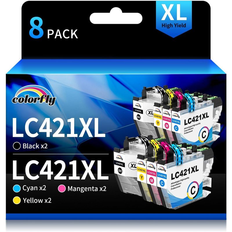 LC421XL Cartouches d'encre Compatible pour Brother LC421 LC421XL Cartouche pour Brother DCP-J1050DW DCP-J1140DW MFC-J1010DW (8 Pack)