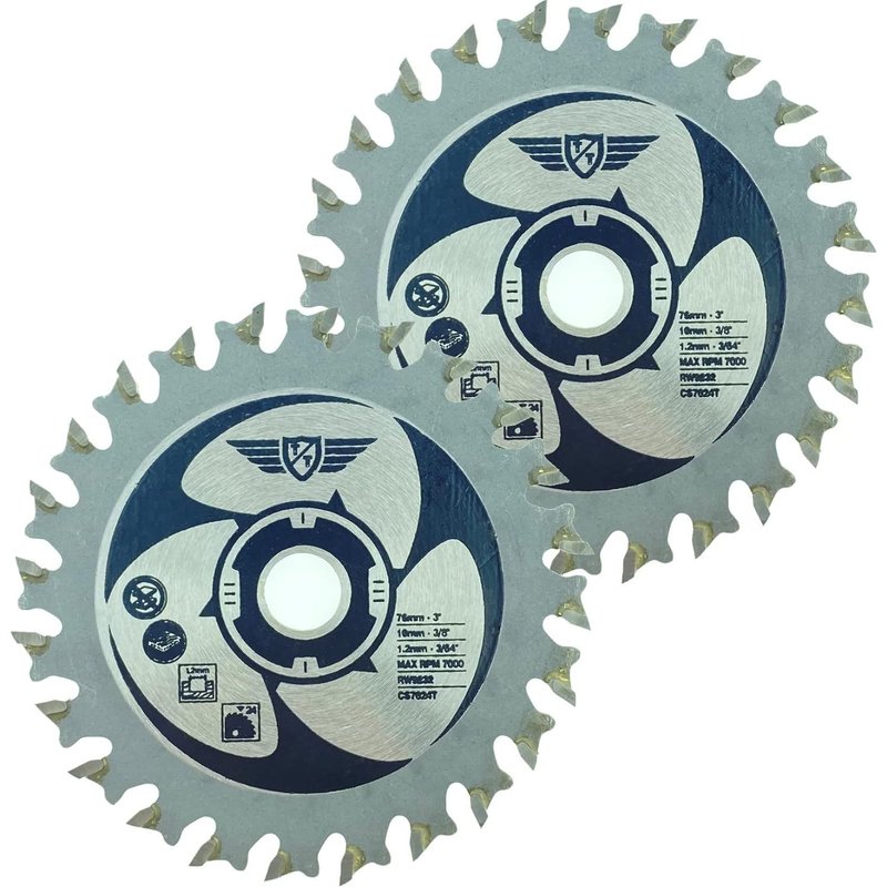 2 x CS7624T_2 Lames de scie TCT 76 mm 24T Alésage 10 mm Compatible avec Bosch GWS 12 V-76 Milwaukee M12FCOT PARKSIDE PWSA 12-lI Worx WX424 300 W WA5030 WA5031 WA5032 WA5033