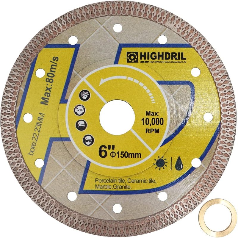 Disque a Tronconner Diamantés - Ø 150MM Lame de Scie Diamantée pour Carrelage, Céramique, Porcelaine, Terre cuite, Granit, Marbre, Pierre dure avec rondelle 22,23-15,875MM