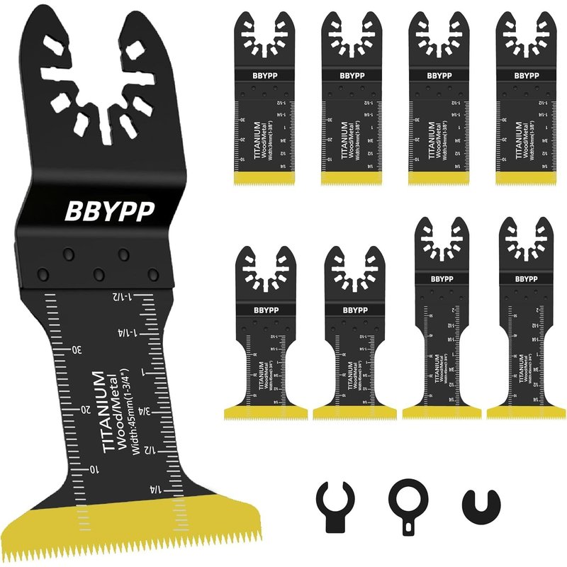 Lot de 8 Lame Scie Oscillante Titane pour Metal, Lame Outil Multifonction Accessoires pour Métal, Vis, Plastique, Bois, Coupe Affleurante, Multi-outils Universelles à Dégagement Rapide