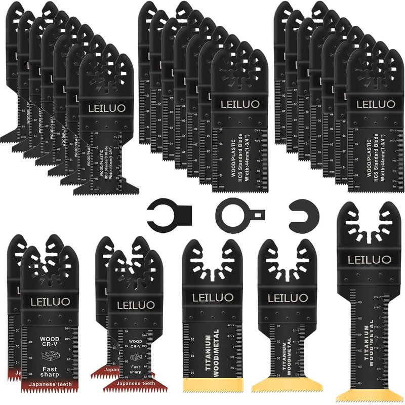 Kit d'accessoires 32 pièces pour outils oscillants Idéal pour le bois les clous et les cloisons sèches Lames de scie oscillantes avec sac de rangement Compatible avec DeWalt Makita et plus