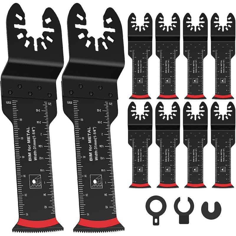 Lot de 10 lames de scie oscillantes, bi-métal, pour couper le métal, les clous en bois, vis universelles à changement rapide et accessoires oscillants