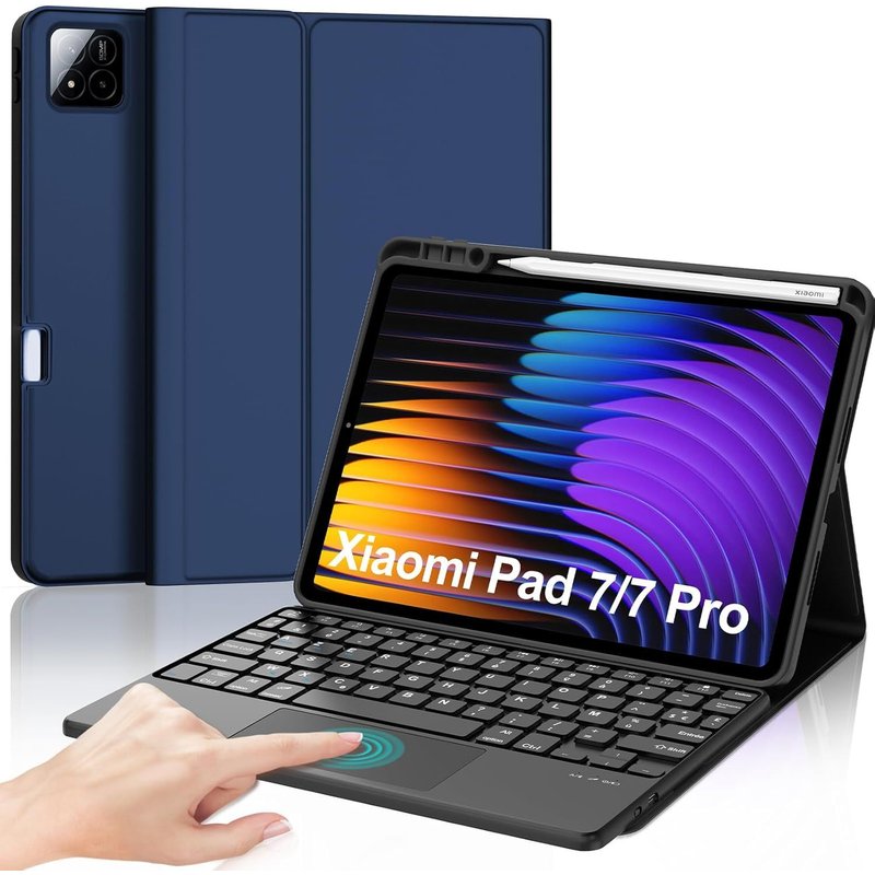 Clavier avec Trackpad pour Xiaomi Pad 7/7 Pro 11.2"", AZERTY Français Clavier Bluetooth avec Touchpad pour Tablette Xiaomi Pad 7/7 Pro 11.2"" 2025, Bleu